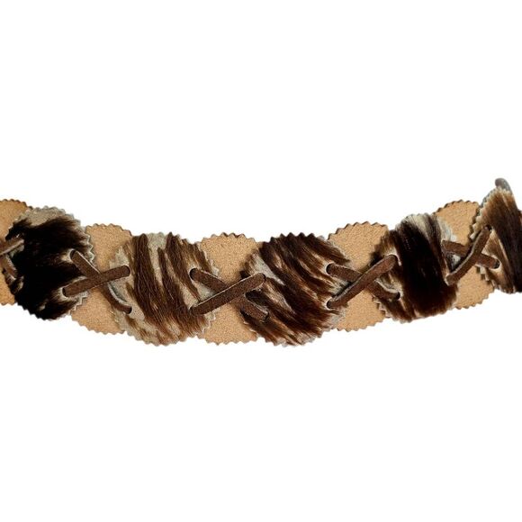 70s vintage fur and leather belt main image 3
